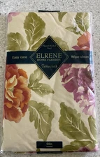 Vintage Elrene Flannel Backed Vinyl Tablecloth 60” Round Floral