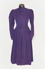 Vintage Laura Ashley Modest Plum Purple Corduroy Midi Dress Puff Sleeve 10