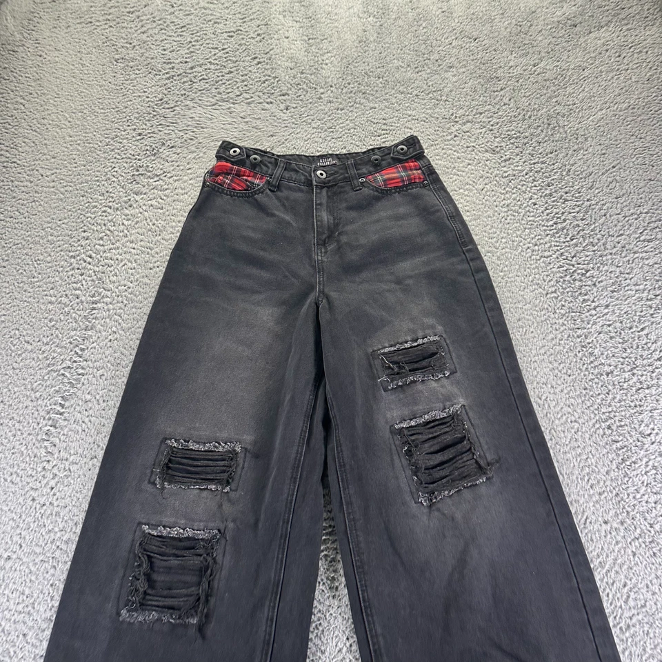 Pantalones de mezclilla de algodón negros para mujer Social Collision 26x32 pierna ancha holgados ropa de trabajo Foto 2 de 4