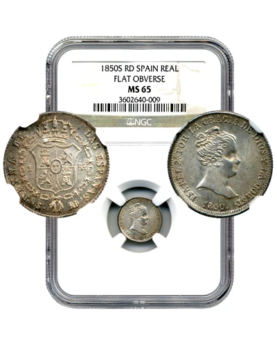 1850S RD Spain Real, Isabel II, First Portrait - NGC MS65, Finest Graded