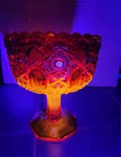 Vintage Fenton Ruby Amberina UV Reactive Glass Pedestal Bowl Compote