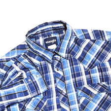 Wrangler Pearl Snap Button Shirt Mens Size Large L Blue Plaid Western Style