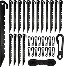 33Pcs Inflatable Stakes and Tether, Heavy Duty Plastic Tent with black 