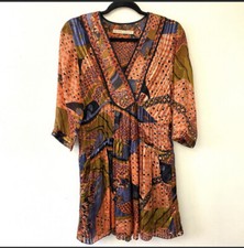 Anthropologie Of Two Minds Silk  V neck pleated bottom dress size small