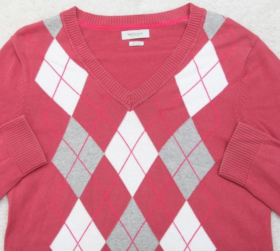 Suéter Van Heusen Manga Larga Para Mujer Mediano Cuello en V Algodón Rojo Blanco Gris WS592 Foto 3 de 4