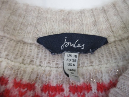 Joules Jumper Size 10 Beige Fair Isle Nordic Christmas Pullover Knit Wool Blend - Picture 7 of 14