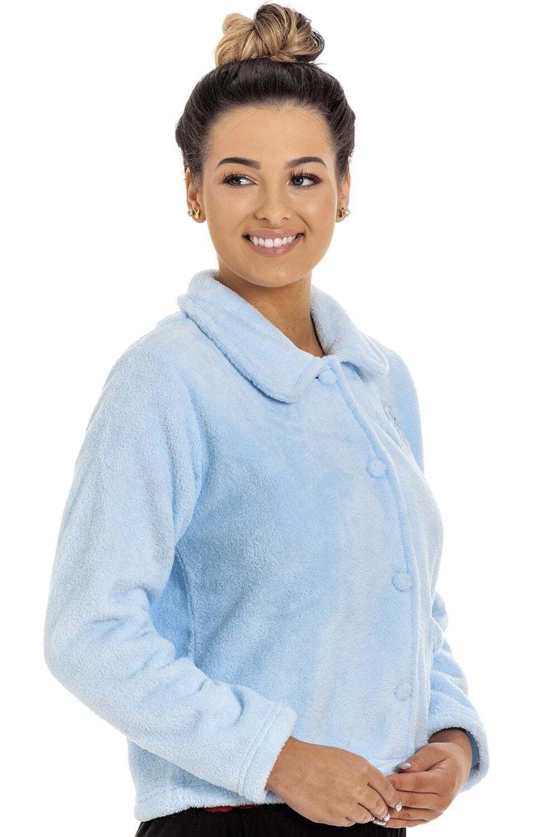 Camille Womens Bed Jacket - Supersoft Fleece Button Up Pyjama Top