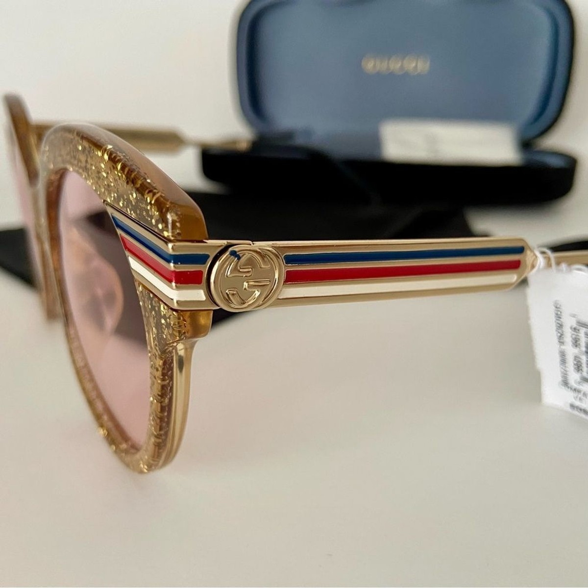 New! Authentic! Gucci Gold Glitter GG Logo Sunglasses Strips New! Authentic! Gucci Gold Glitter GG Logo Sunglasses Strips