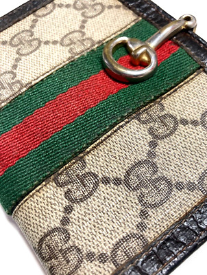 OLD GUCCI 1970s G.GUCCI HORSE BIT G BUCKLE GG PRINT LEATHER WALLET ITALIAN COLOR