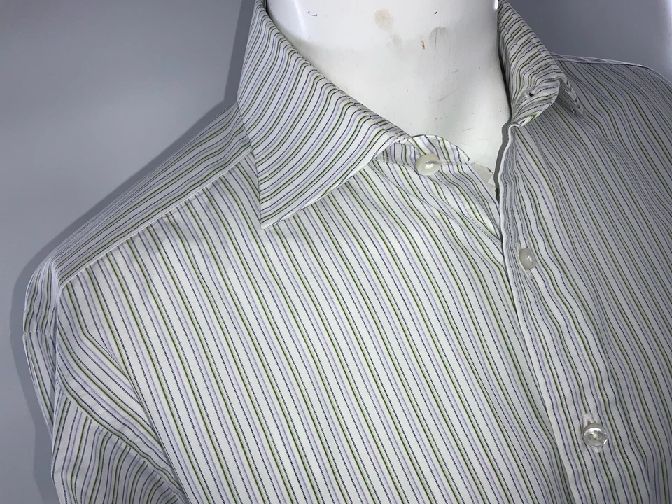 Camisa Robert Talbott Estate 15.5 34 Blanco Verde Púrpura Rayas EE. UU. YGI D2-61 Foto 3 de 4