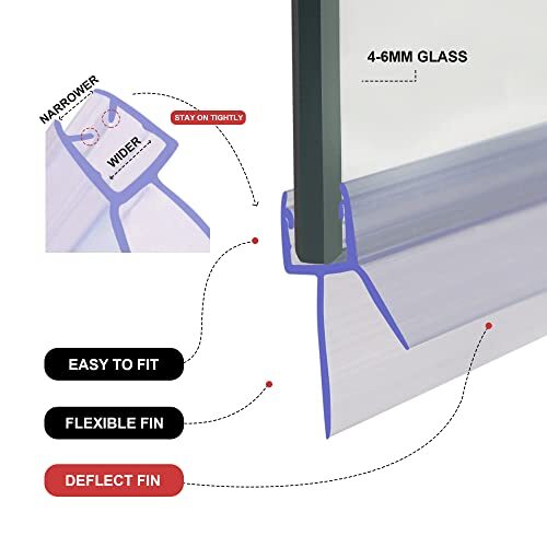 HNNHOME Clear Bath Shower Screen Door Seal for 46mm Glass Up to 18mm