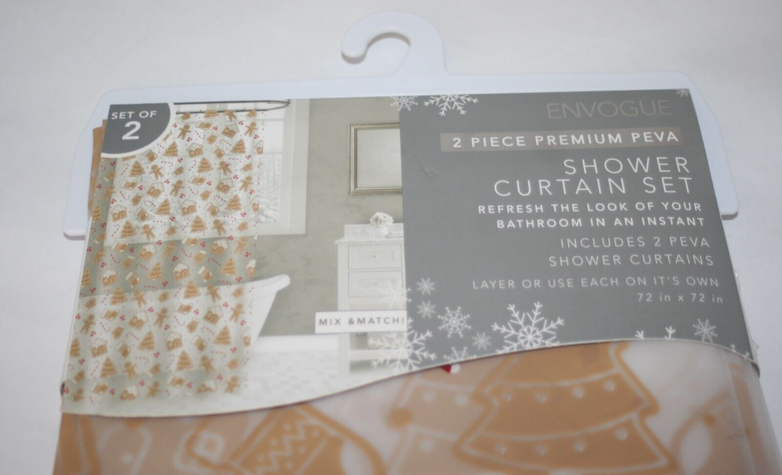 Envogue 2 Piece Premium Peva Shower Curtain Set Holiday Candy Cane 72