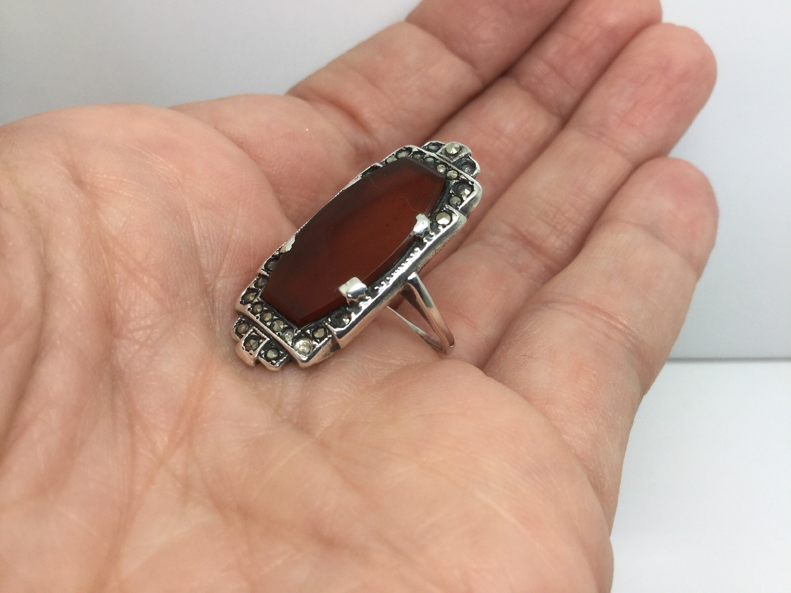 STERLING SILVER RING W/ CLIPPED RECTANGLE CARNELI… - image 7