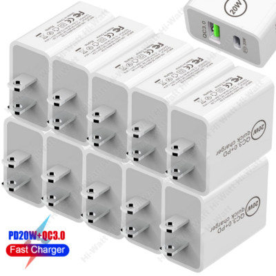 Bulk Lot 20W PD USB A Type C Fast Power Adapter QC 3.0 Block For iPhone Samsung