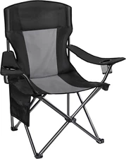 Camping Folding Chair Padded Quad Arm Chair with Large Cup Holders, Side Organiz