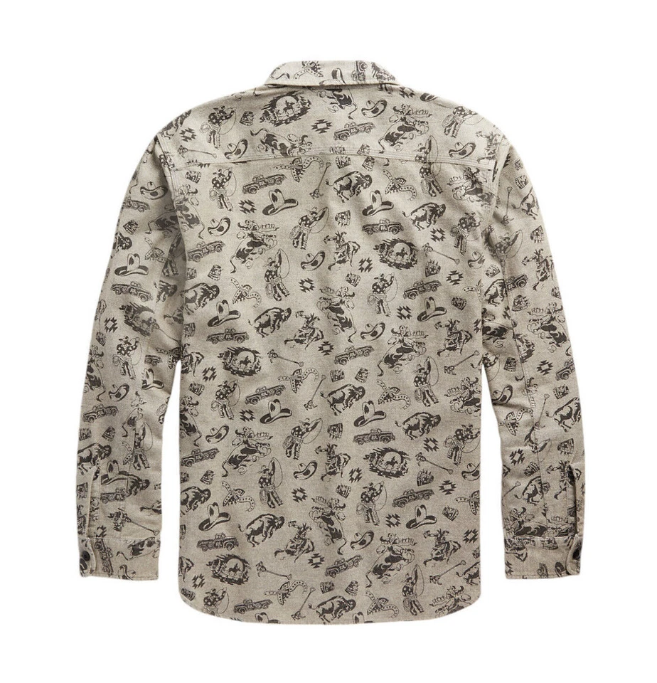 Ralph Lauren RRL Grey Brushed Cotton Western Print Chamois Workshirt New - Image 2 of 4