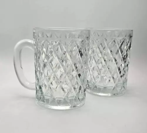 Vintage Set Of 2 Paul Sebastian Fine Crystal Diamond Cut Stunning Glass Mugs