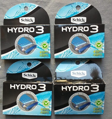 4 Packs of 4 of Hydro 3 Blade Razor Cartridge Refill 16 Total Cartridges 