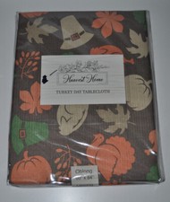 NWT Harvest Home Turkey Day Tablecloth 60" x 84" Polyester Fabric