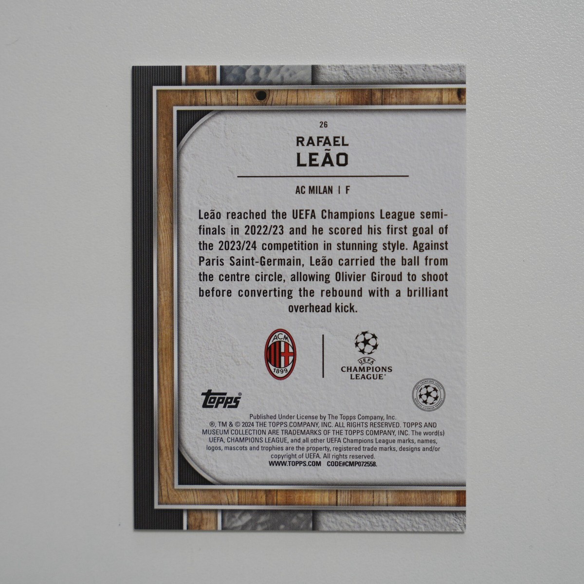 2023-24 Topps Museum Collection UCL - Rafael Leao #26 Sapphire /75