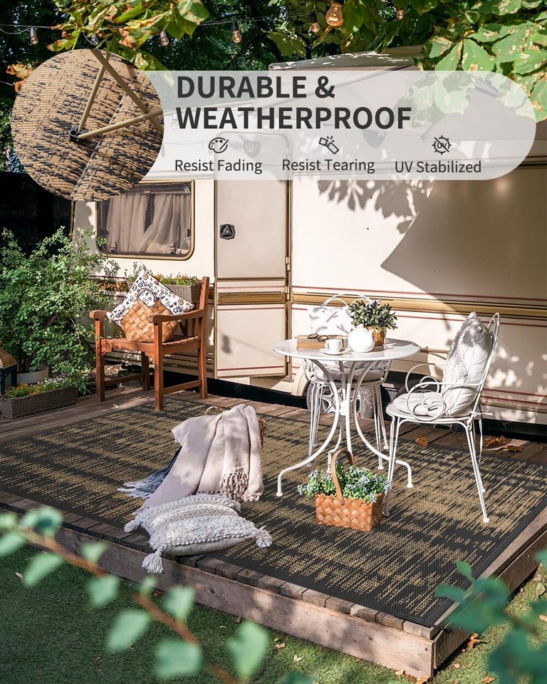 Outdoor Rug Waterproof 6x9 ft Outdoor Carpet Patio Rug Mat 6x9 FT Black