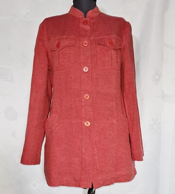 JACKET ITALY AUTHENTIC MAX MARA WEEKEND SOLID BRICK LINEN WOMENS US 10 EU 38