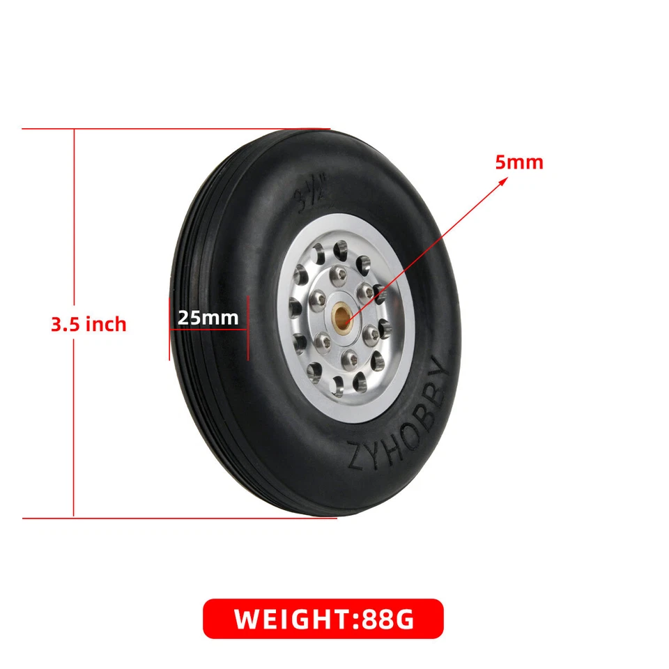 1 Pair 3.5inch Solid Rubber Wheels Tires with Alu Hub For RC Airplane H25mm - Image 2 of 4