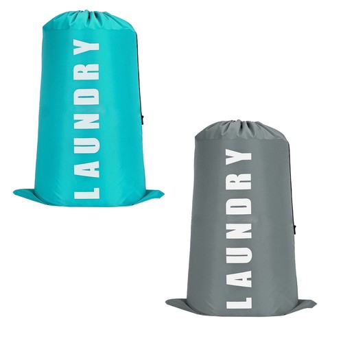 2x Large Drawstring Laundry Bags - Collapsible Travel & Camp Wash Bags - Picture 2 of 11