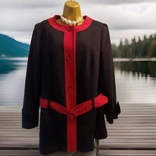 Designer At Debenhams Size 16 Black Red Contrast Midi Length Coat Belted