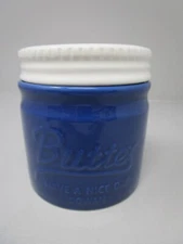 Dowan French Ceramic Butter Keeper Bell Crock Jar Cobalt Blue with White Lid