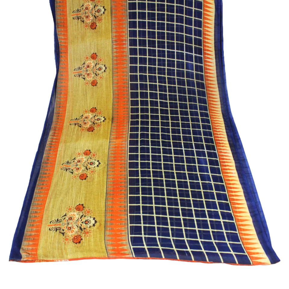 Vestido de costura indio vintage estampado sari Georgette usado decoración del hogar tela sari Foto 2 de 4