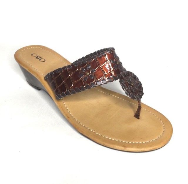 Cato Womens 9M Sandals Bronze Croc Embossed Low Wedge Heel Shoes | eBay