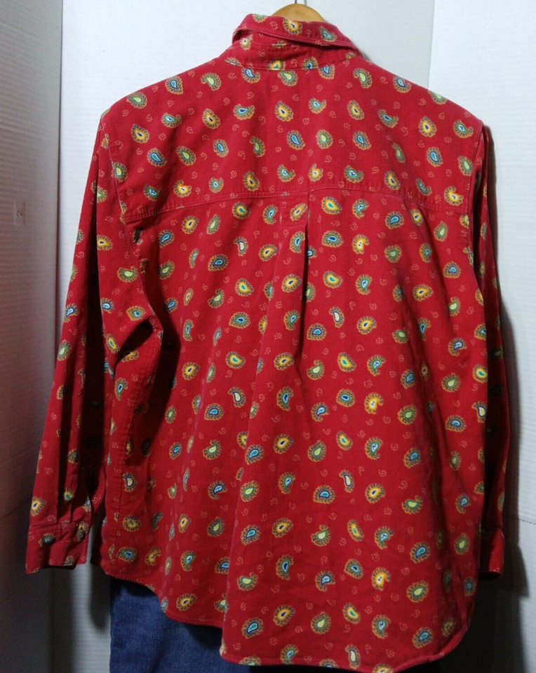 Harbour Gate Womens large Red Paisley Print Corduroy Shirt Vtg .Western