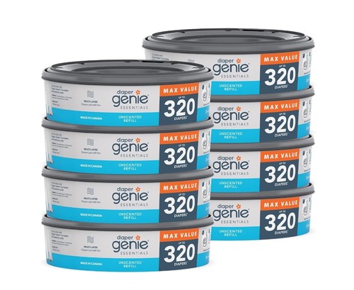 Diaper Genie Essentials round Refill 8-Pack, Holds up to 2560 Newborn Diapers.