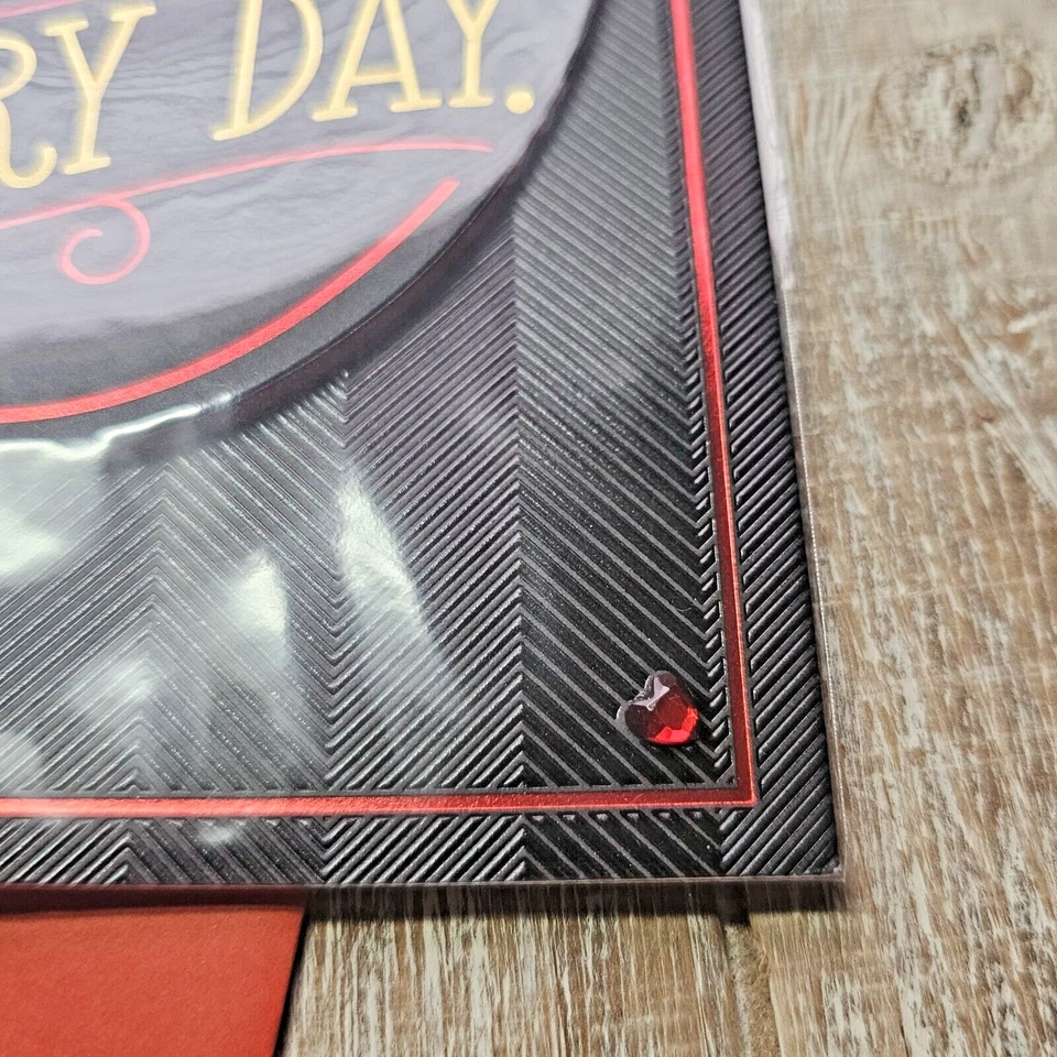 Valentine's Day Card 6x8 Red Jewel Hearts Black 3D Gold Foil American Greetings - Image 4 of 4