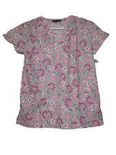 Cassandra O Gray Pink Pasiley Print Short Sleeve Size XS Scrub Top New