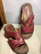 Earth Origins Slip On Leather Red 8.5 Wide Sandals ~ VGUC