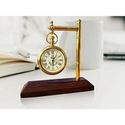 Brass Desk Clock With Wooden Base | Desk Clock, Table Clock, Antique Clock
