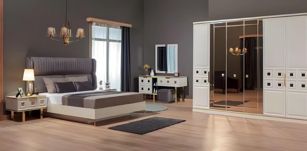 Komplette SchlafzimmermöBel Doppelbett Nachttische Schranke Beige 5Tlg-image