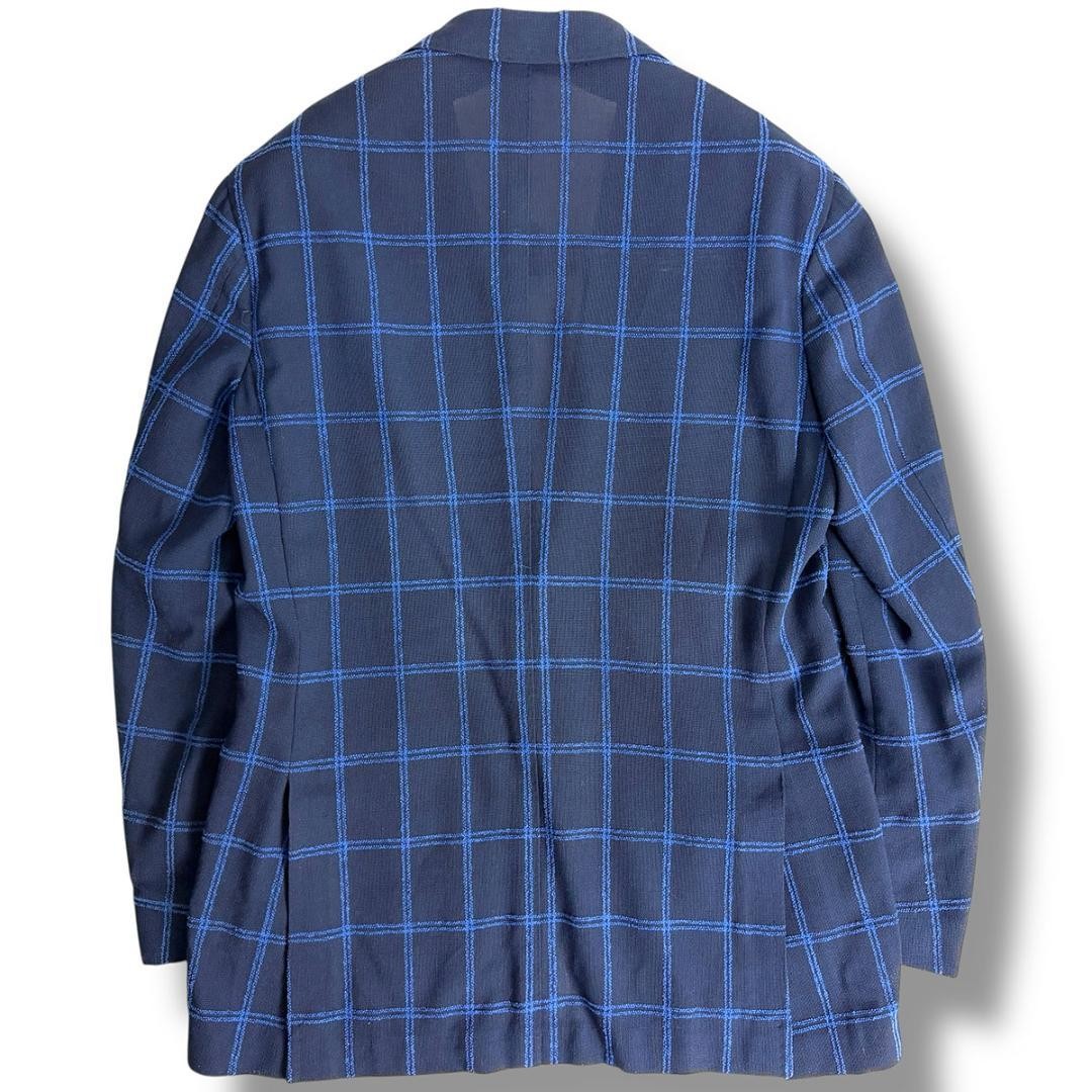 RING JACKET Navy Windowpane Pattern Tailored Blaz… - image 3