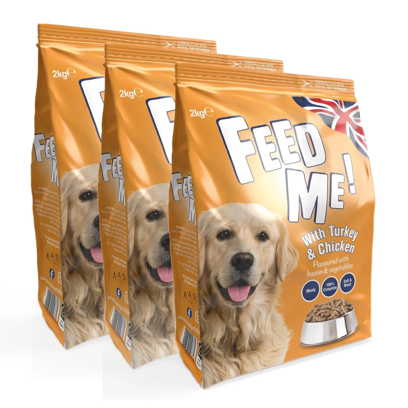 Feed Me - Complete Dry Dog Food - Turkey Chicken Bacon Vegetables - Soft UK