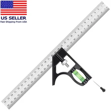 12" Metric Combination Square Ruler for Electricians and Carpenters 45-90 Degree