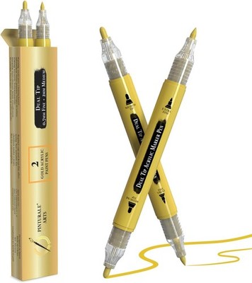 2 Gold Acrylic Paint Pen | Set 2 Gold Paint Marker Metallic | Dual Tip (Fine 0,7