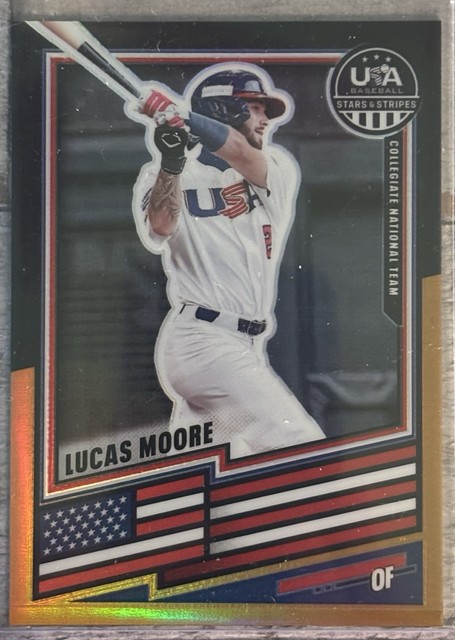 2026 Panini Stars & Stripes USA Baseball Lucas Moore Black Gold Prizm SP #1/5
