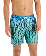 INC Men's Regular-Fit Quick-Dry Ombre Zebra-Print 5" Swim Trunks Turquoise-XL