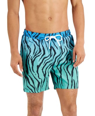 INC Men's Regular-Fit Quick-Dry Ombre Zebra-Print 5'' Swim Trunks Turquoise-XL
