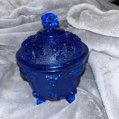 Vintage 1950s "Jeanette Glass" Cobalt Blue CANDY DISH Harvest Grape Trinket Bowl