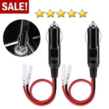 2Pcs Fused Male Car Cigarette Lighter Socket Plug Connector Cable Leads 12V~24V