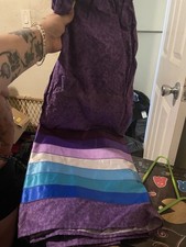 Handmade Native American Women's Ribbon Dress Purple Blue White Cotton Satin