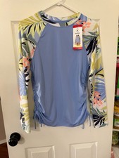 Hurley Women's UPF 50 Long Sleeve Pull Over Rash Guard Blue Flowered, M 